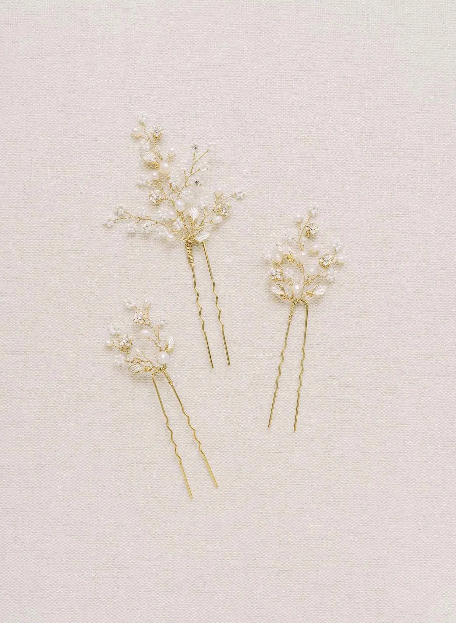 Dainty beaded fern leaf hair pin set of 3 - Style #2111