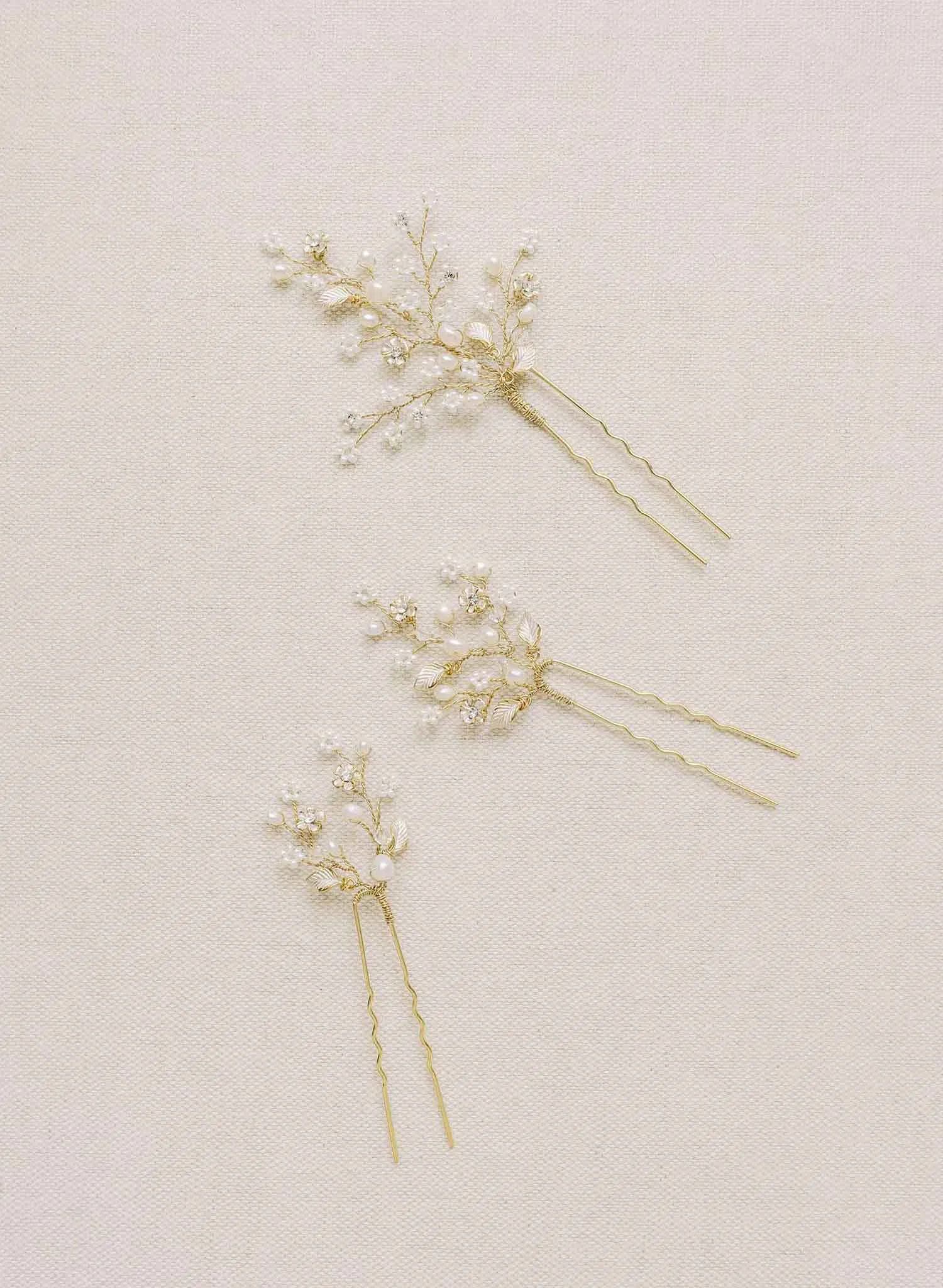 Dainty beaded fern leaf hair pin set of 3 - Style #2111