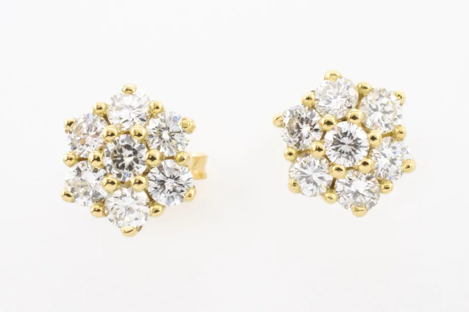 Diamond cluster ear studs in 14 carat gold