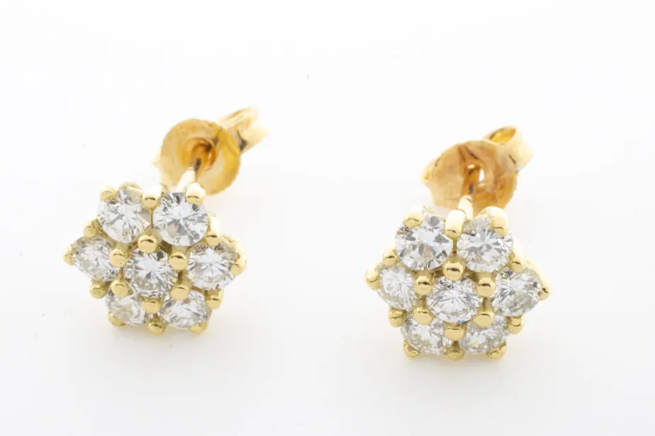 Diamond cluster ear studs in 14 carat gold