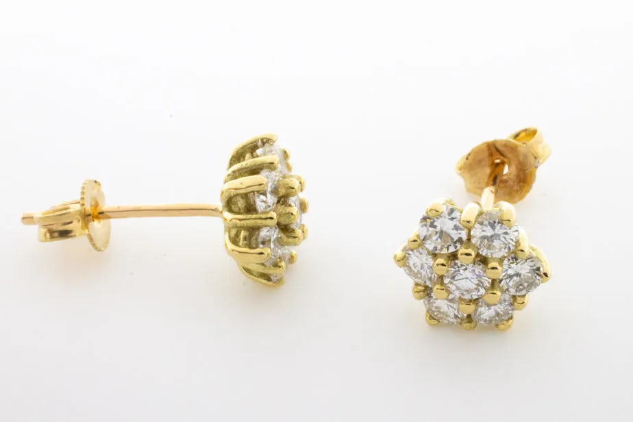 Diamond cluster ear studs in 14 carat gold