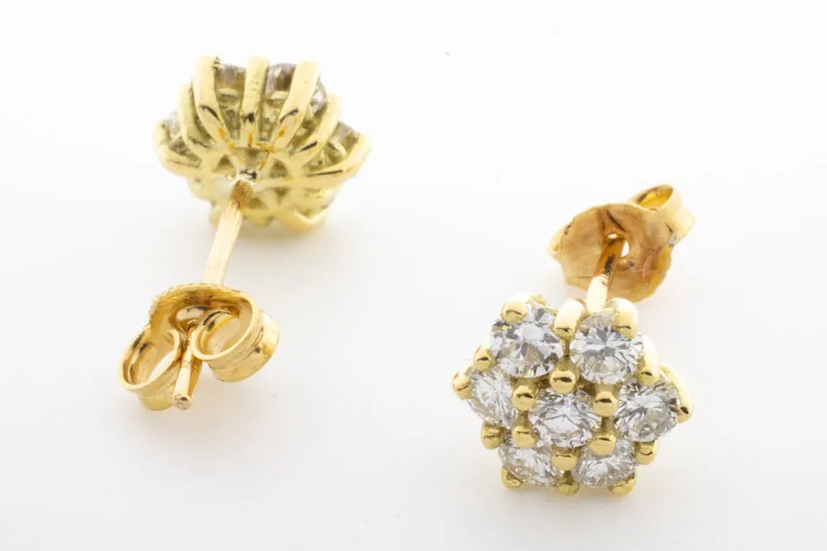 Diamond cluster ear studs in 14 carat gold