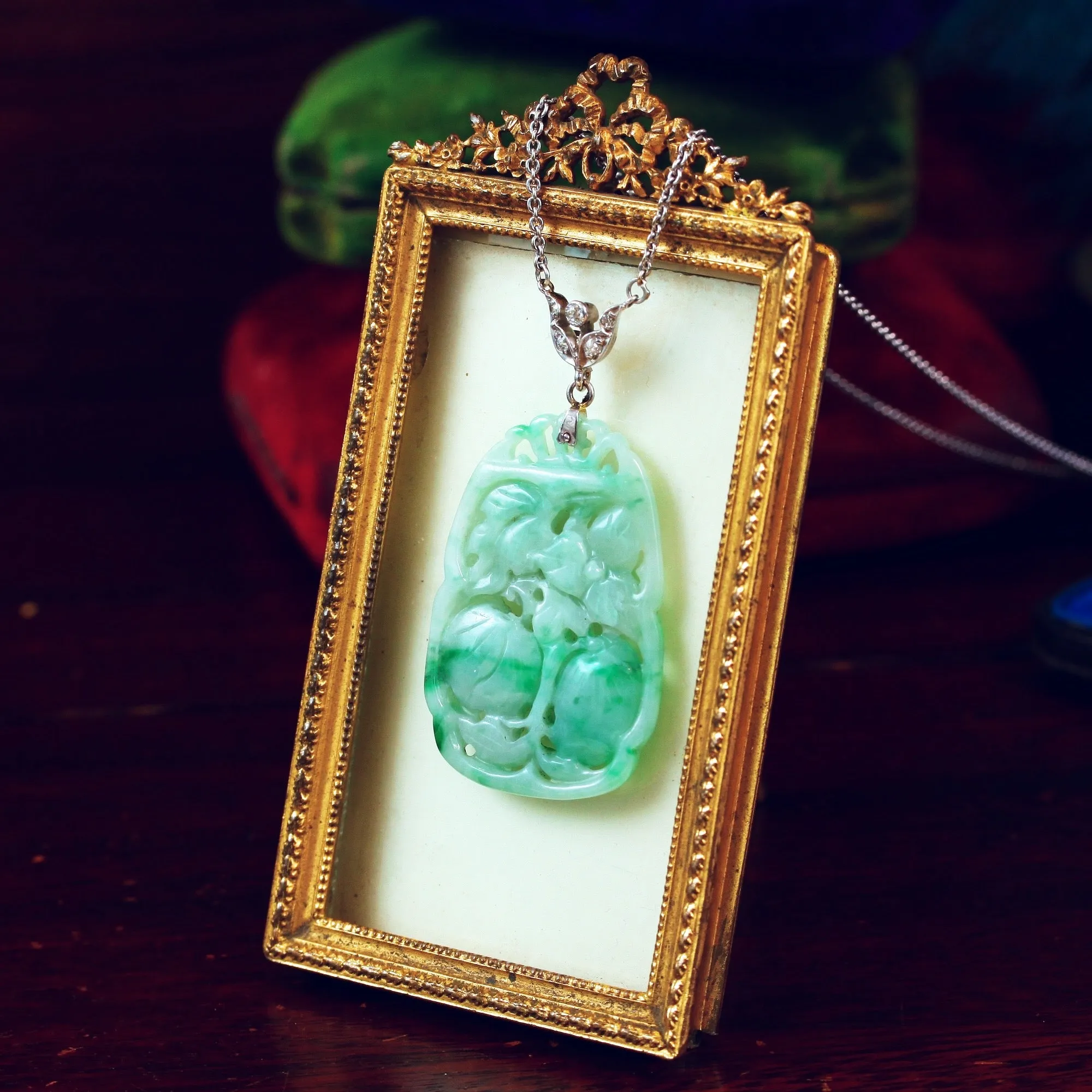 Divine Deco Styled Vintage Jadeite & Diamond Pendant