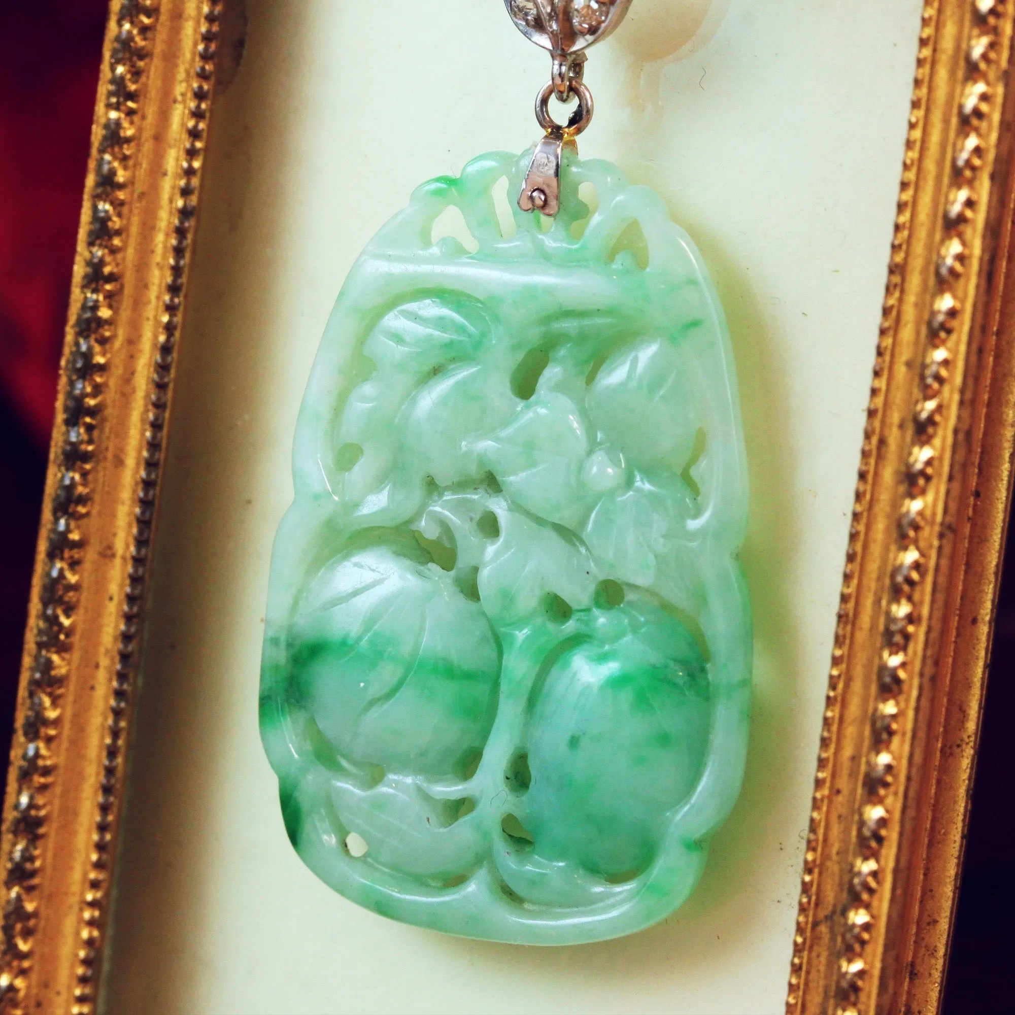 Divine Deco Styled Vintage Jadeite & Diamond Pendant