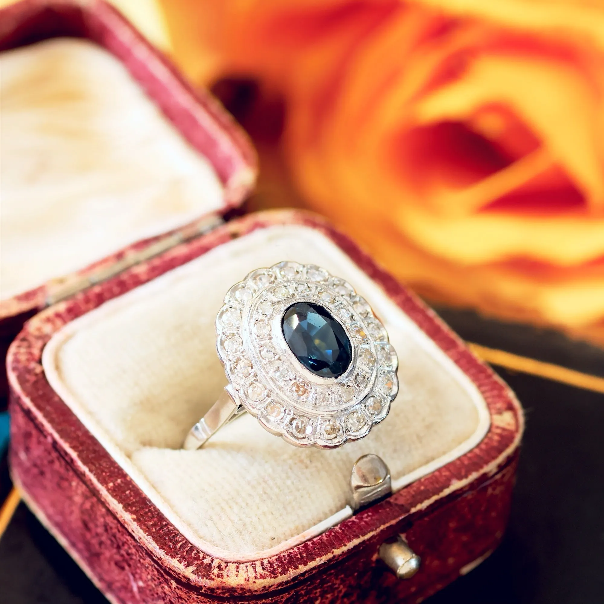 Drama Queen! Vintage Sapphire & Diamond Cluster Cocktail Ring