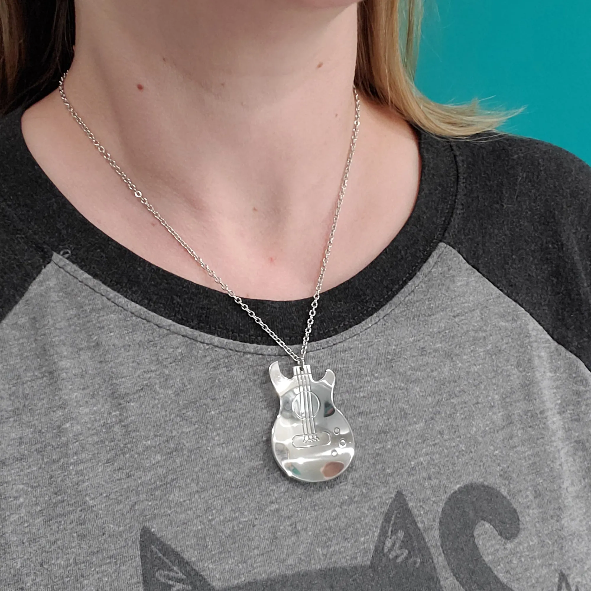 Electric Guitar Stainless Steel Spoon Necklace