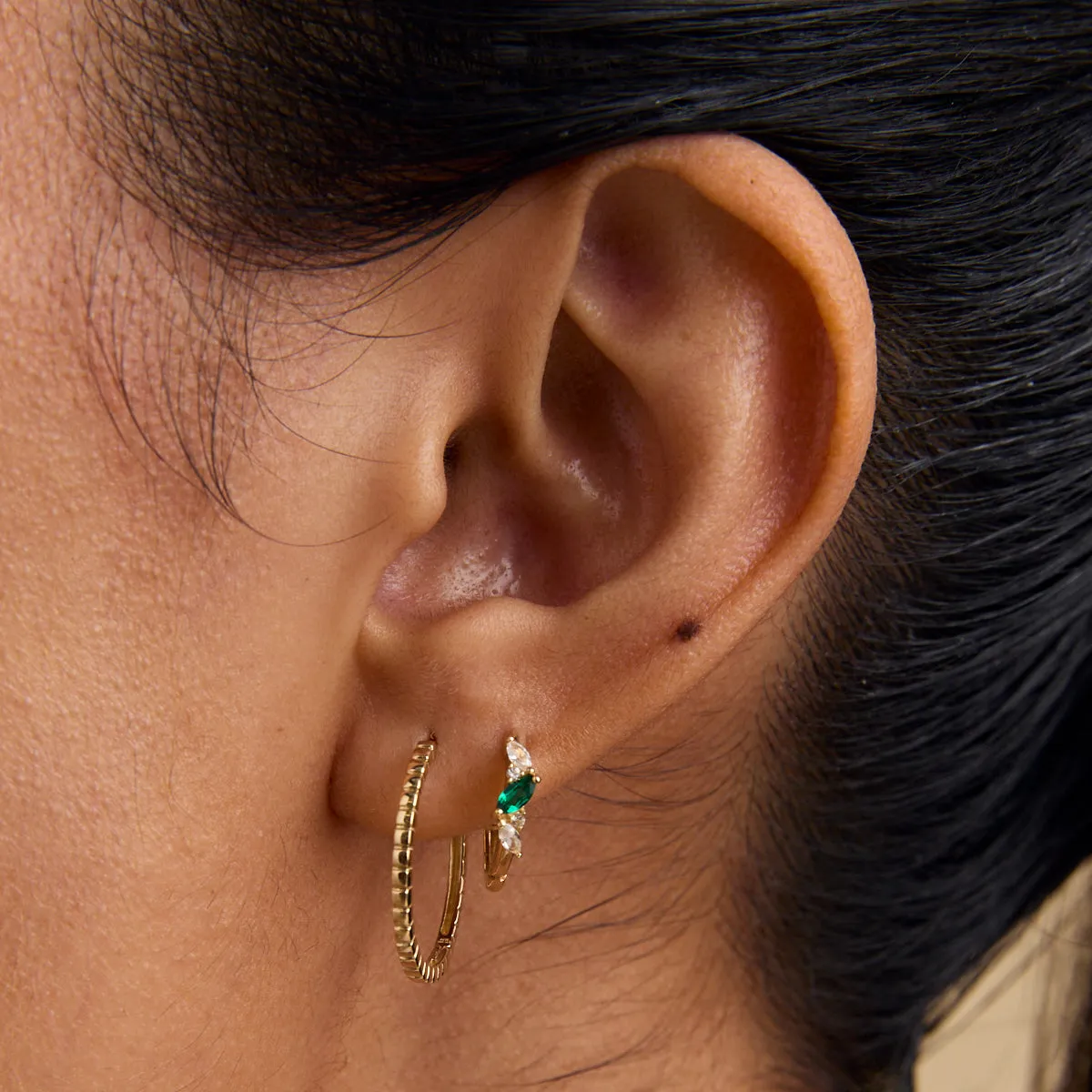 Emerald Cluster Piercing Hoop in Solid Gold