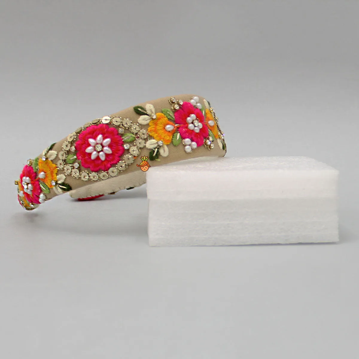 Fancy Multicolour Thread Embroidered Net Hair Band