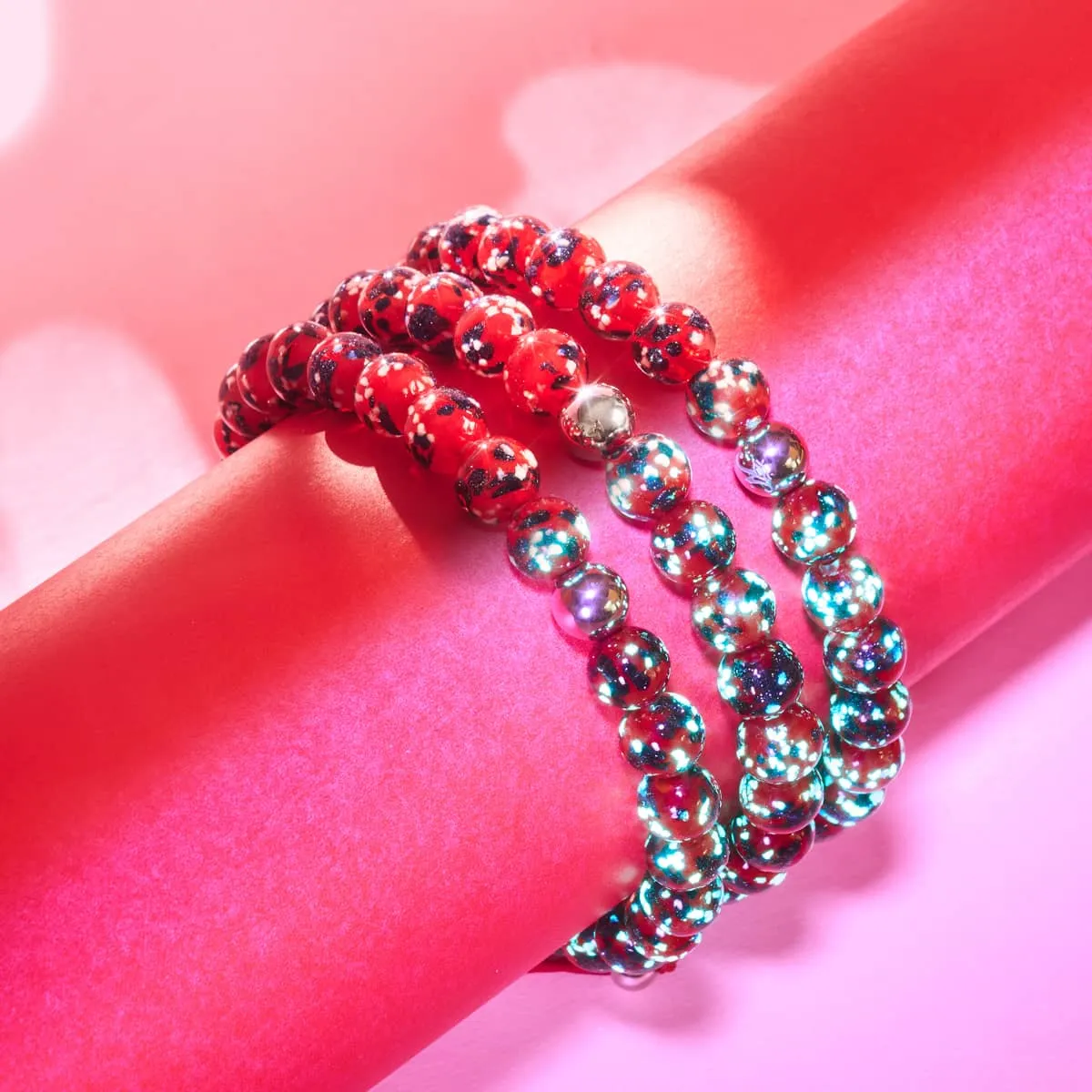 Elegant Fire & Ice Silver Firefly Glass Macrame Bracelet