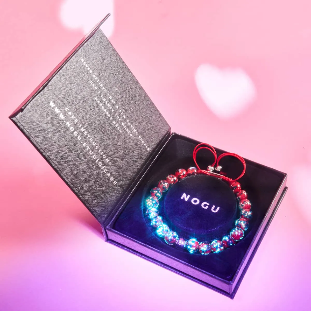 Elegant Fire & Ice Silver Firefly Glass Macrame Bracelet