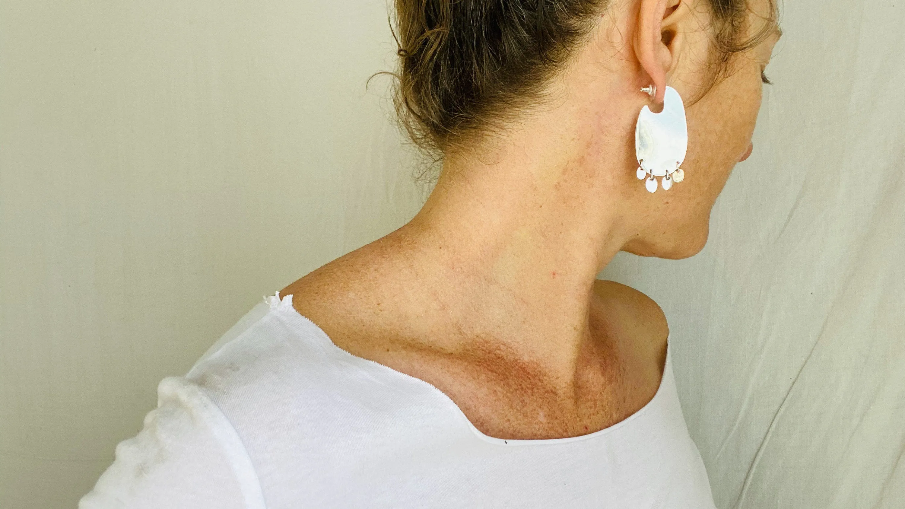 Flat Hoops with Dangles Silver Earrings. Atelier Aadya