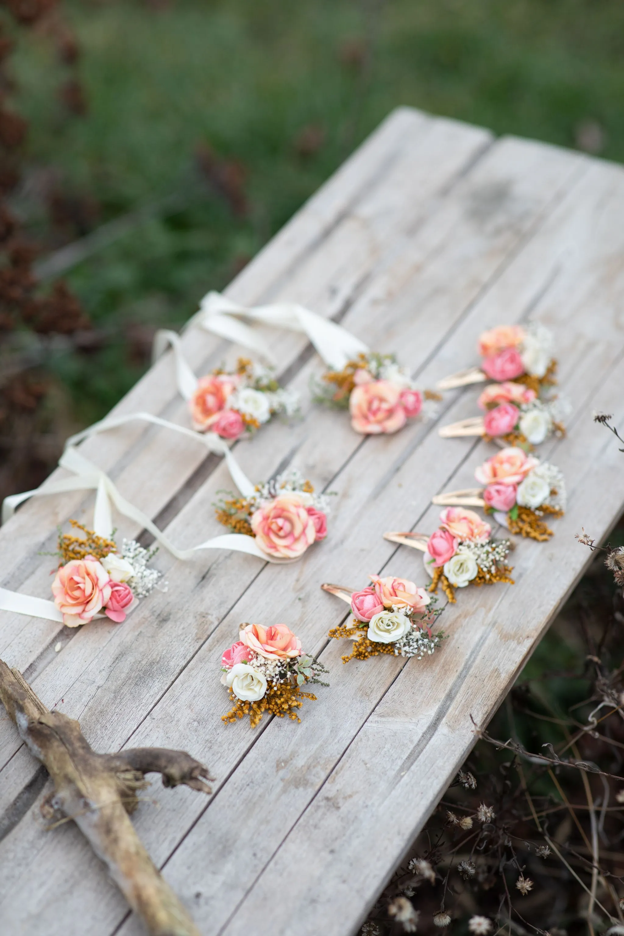 Flower hair clips Peach flower girl hair clips Wedding accessories Flower jewellery Children hair clips Snap clip for flower girl Magaela