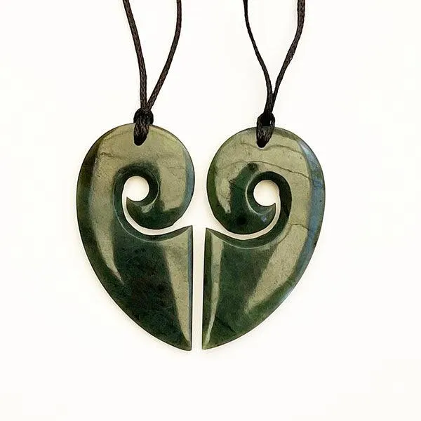 Genuine NZ Greenstone Split Heart Necklace