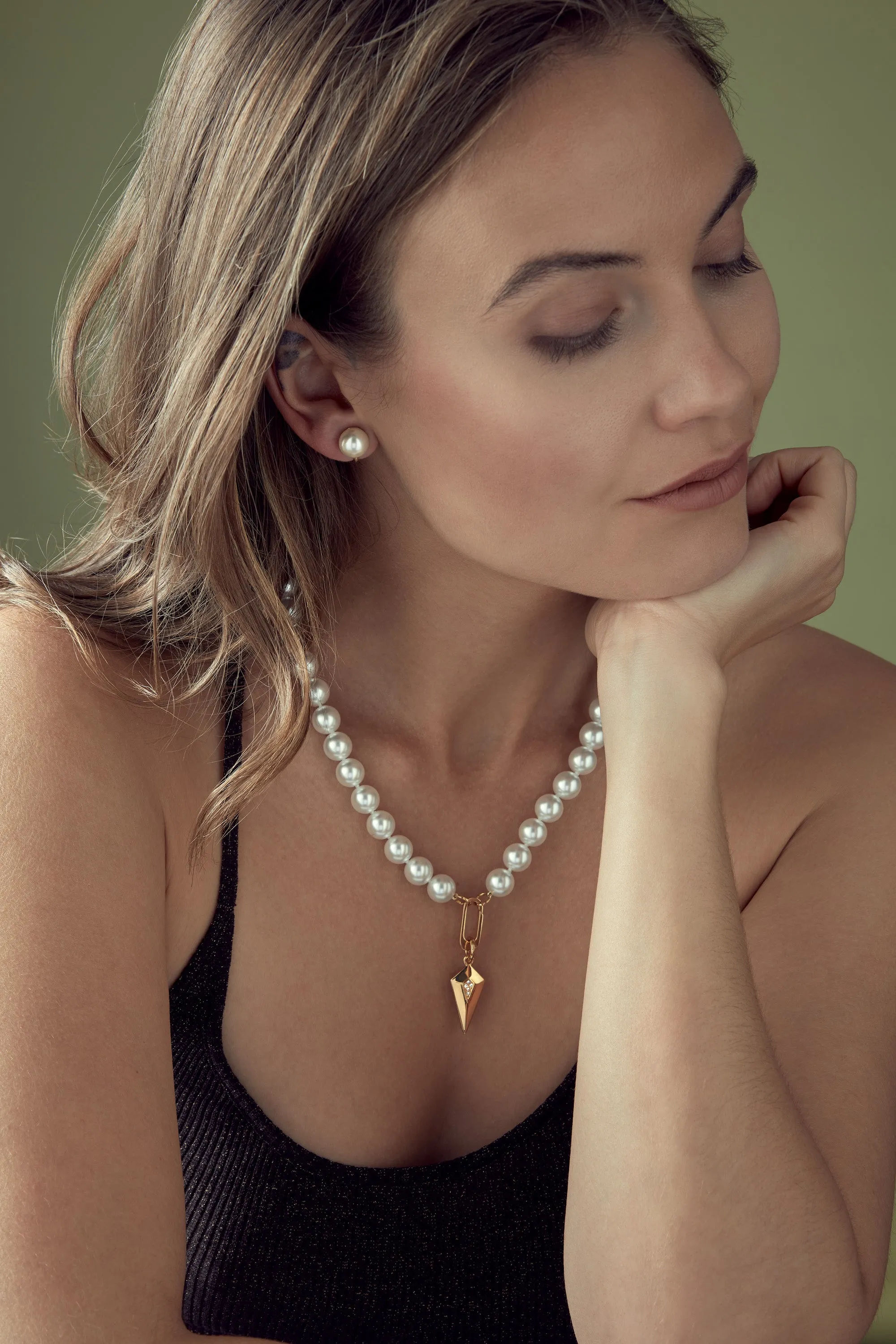 Gold Crystal Charm & Pearl Necklace
