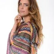 Hand Knit Multicolor open flow poncho/coverup - Earth