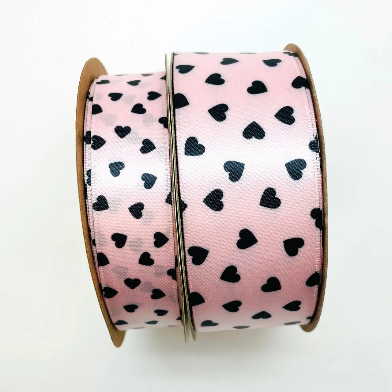 Hearts ribbon  tiny black tossed  hearts printed on 7/8" pink satin