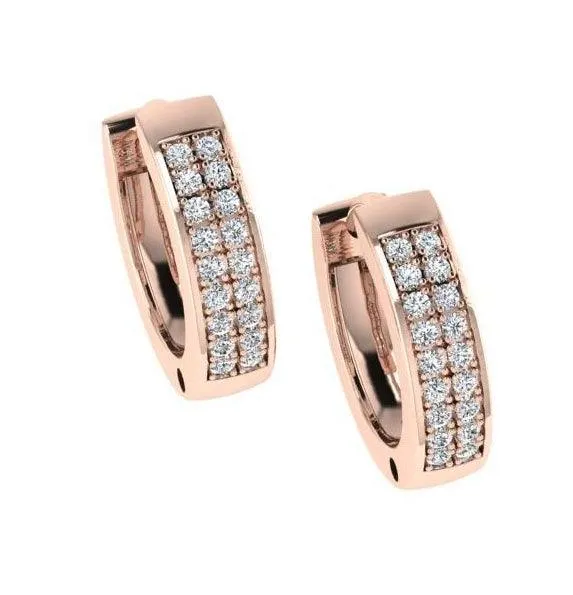 Huggie Hoop Earrings Rose Gold Two-Row Diamonds