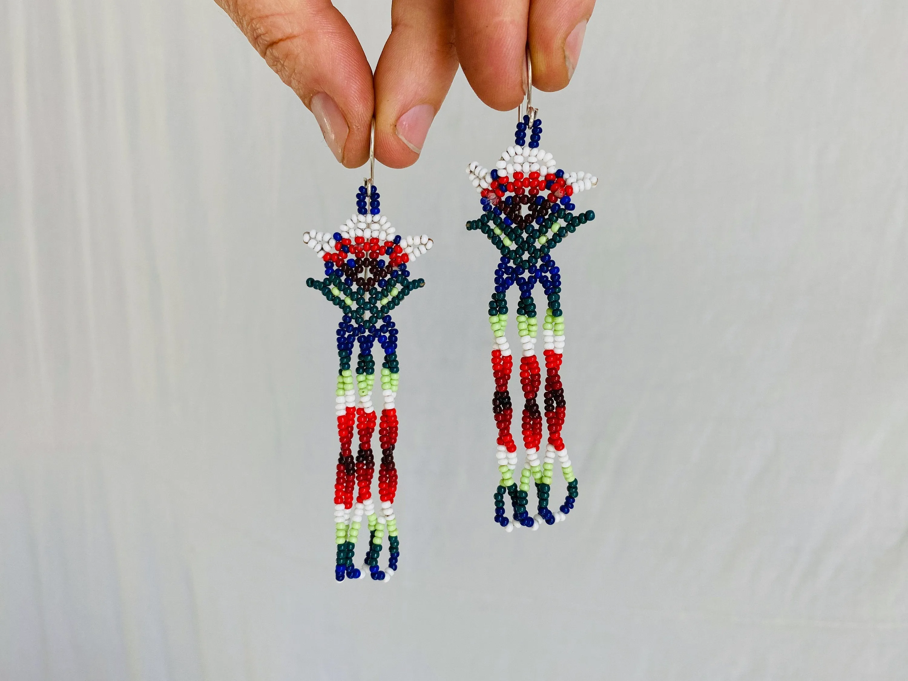 Huichol Beaded Flower Earrings. Mexico.