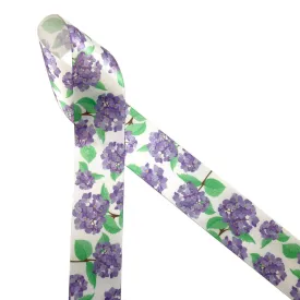 Hydrangea ribbon purple and lavender blooms printed on 1.5" satin ribbon