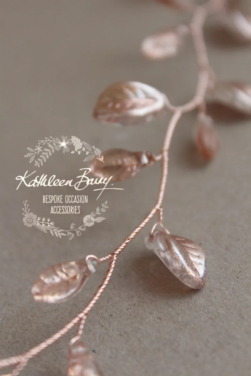 Jaune metallic leaf hair vine, wreath - Custom colors to order are Rose gold, gold, Silver