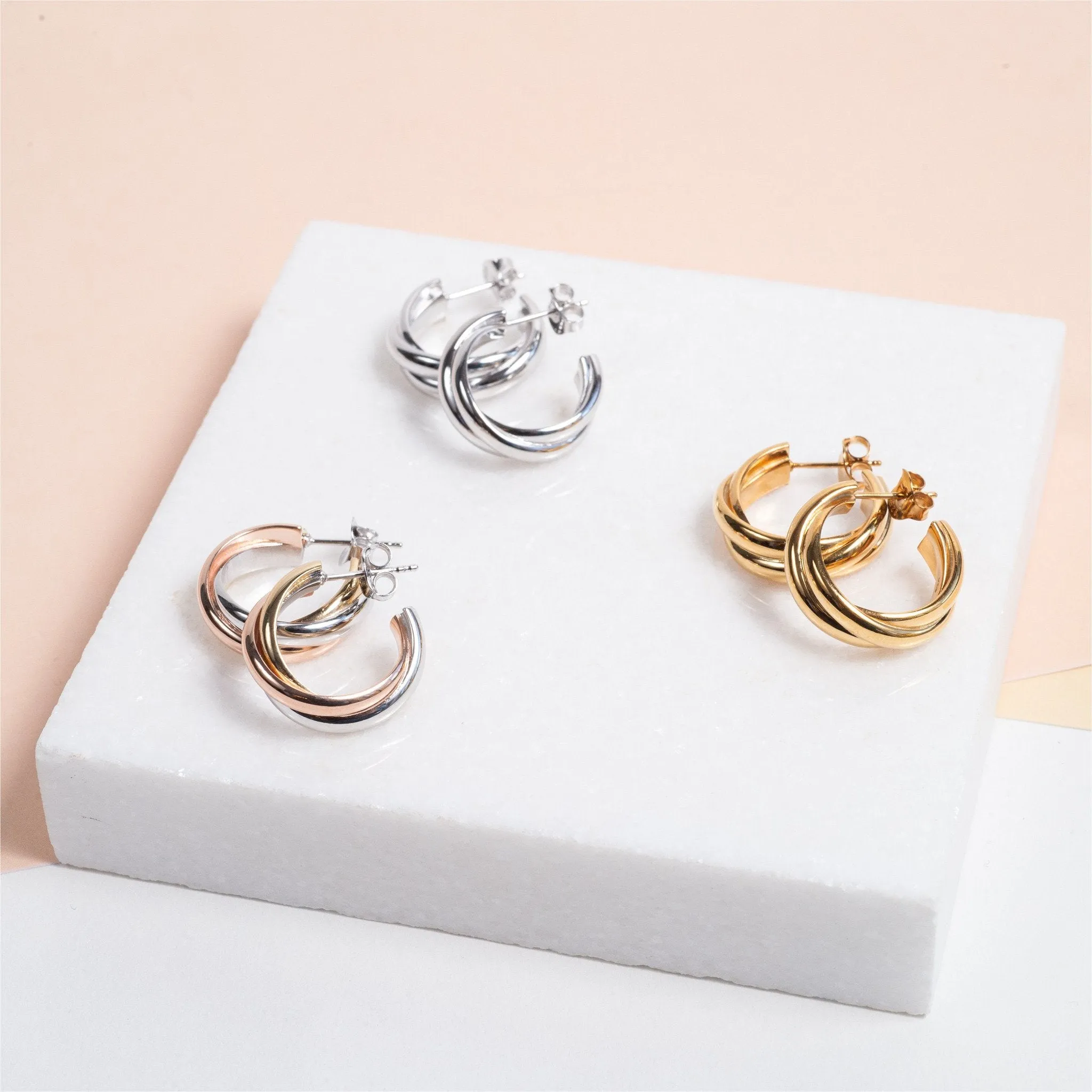 Knightsbridge Yellow Gold Vermeil Triple Hoop Earrings