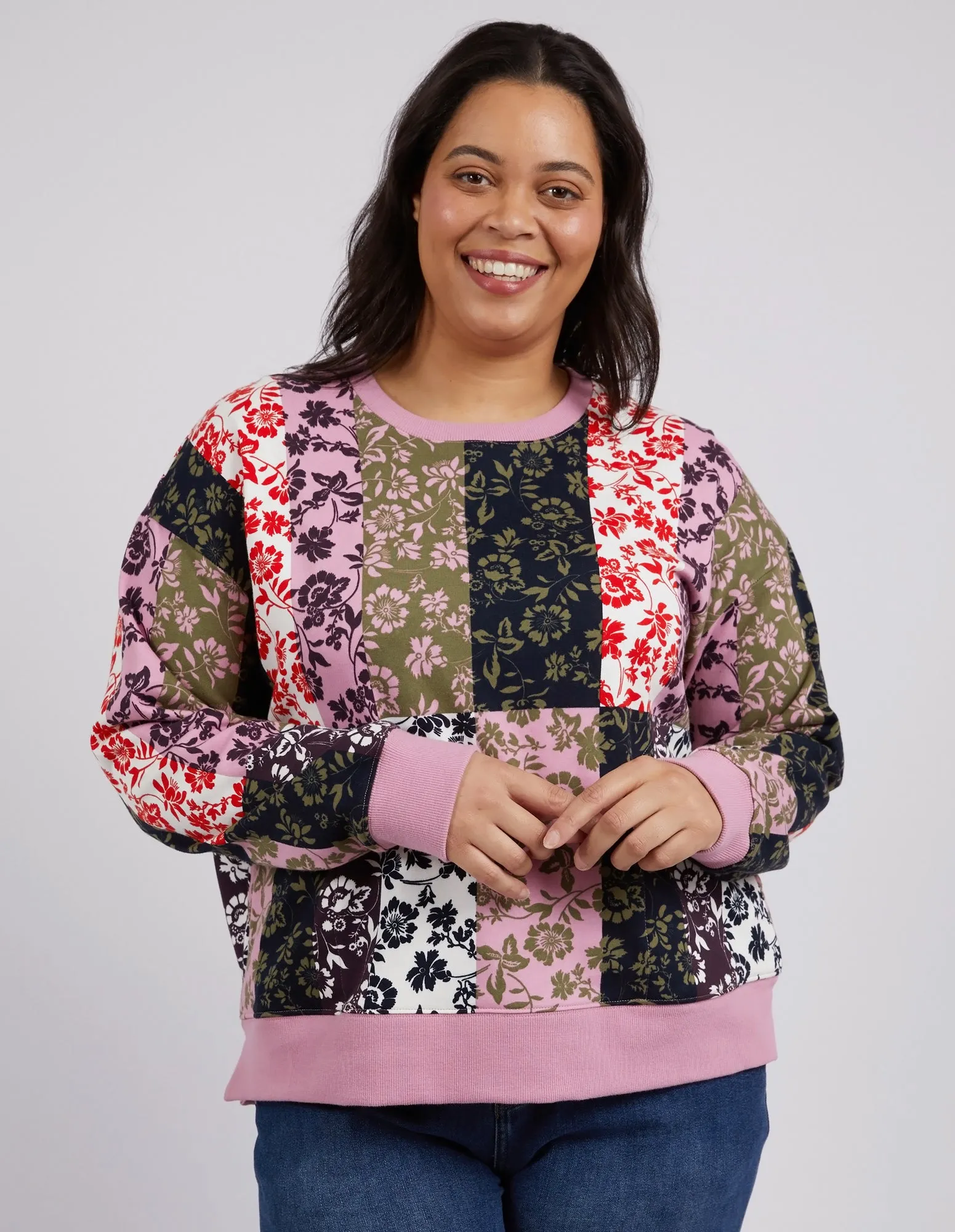 Linear Floral Print Crew