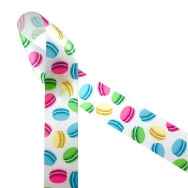 Macaroon ribbon cookies in pastel printed on 1.5" white satin