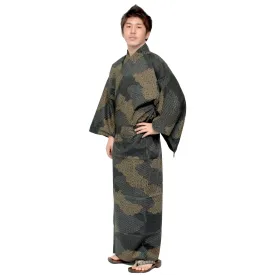Men's Yukata Robe Japanese Summer Kimono -  Cloud Black
