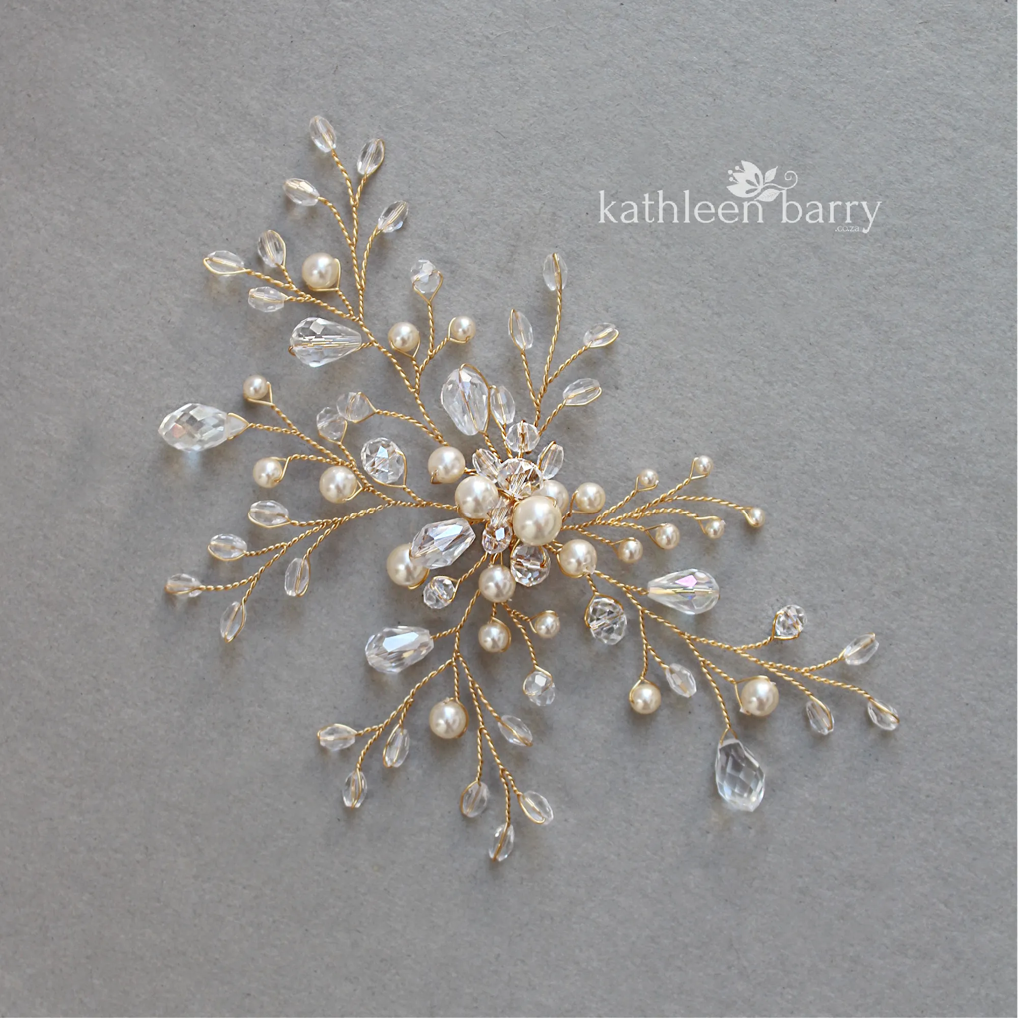 Nicole Bridal Hairpiece - Crystal & Pearl, wedding hair accessory available in Rose gold, gold or silver pearl colors to order