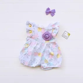 Orchid Playsuit - Ruffle Sleeves in Merry Pastel Hexagon