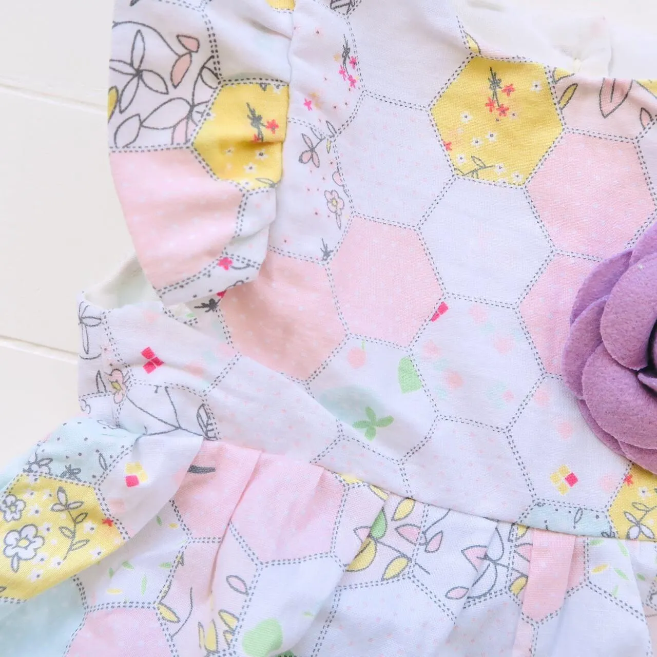 Orchid Playsuit - Ruffle Sleeves in Merry Pastel Hexagon