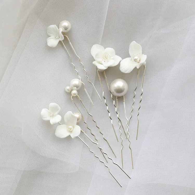 P310. Hair Pin Set, Pearls and Clay