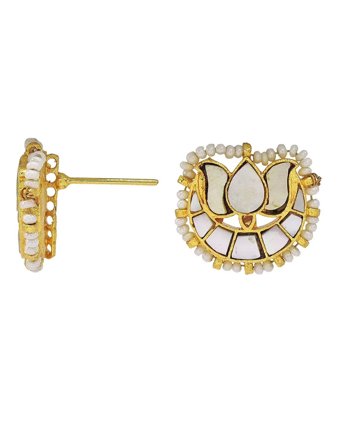 Pearl & Shell Lotus Cluster Earrings