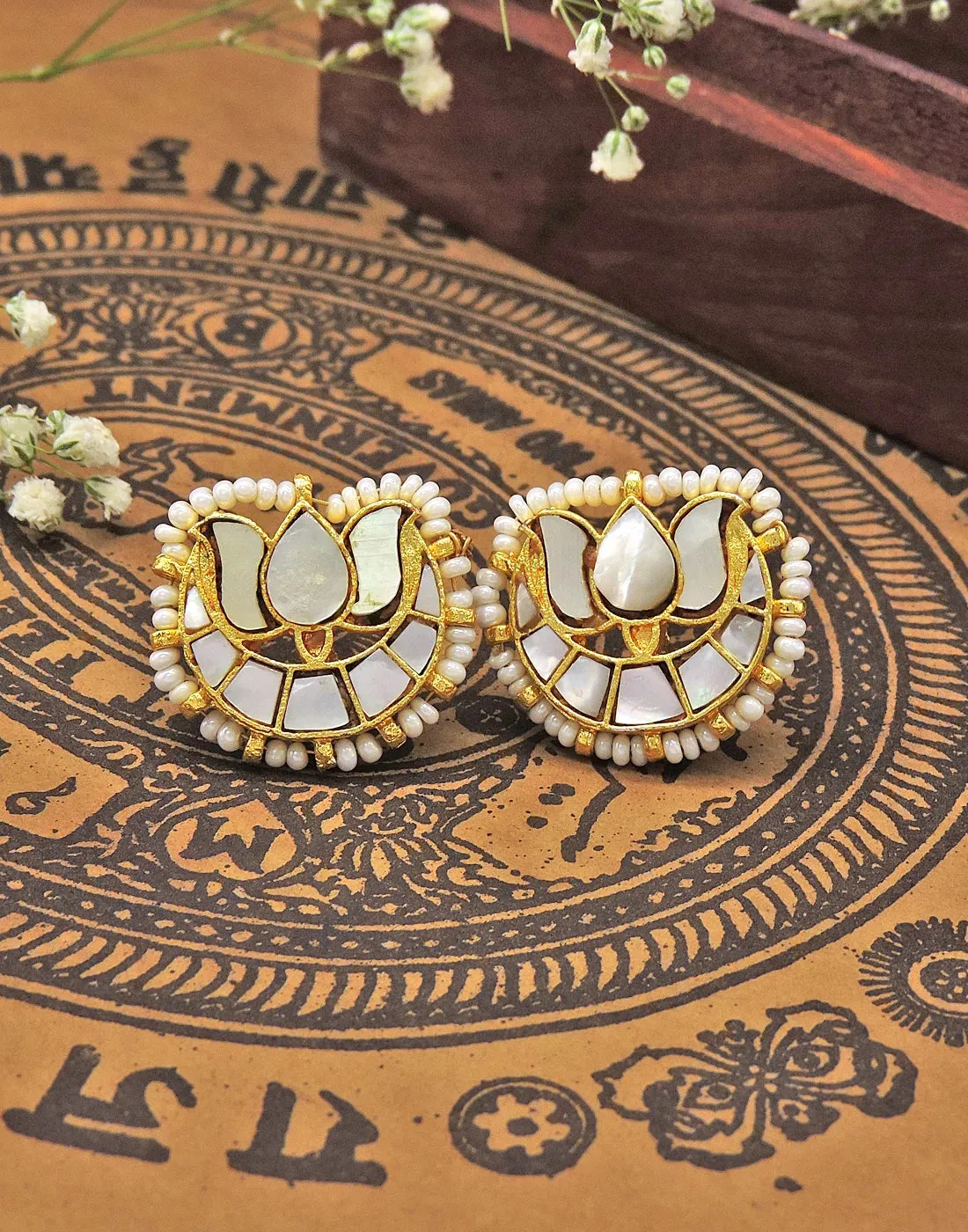 Pearl & Shell Lotus Cluster Earrings