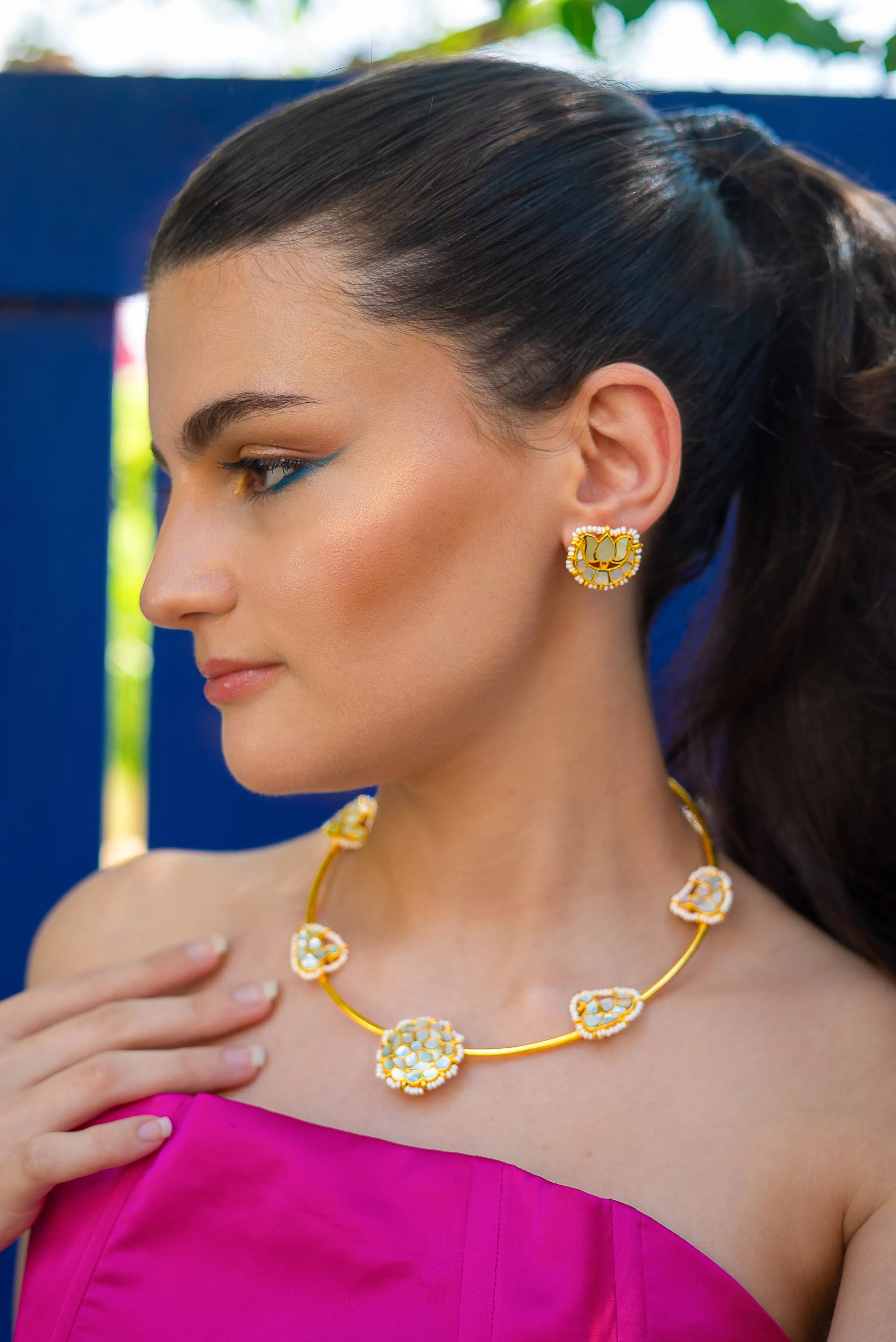 Pearl & Shell Lotus Cluster Earrings