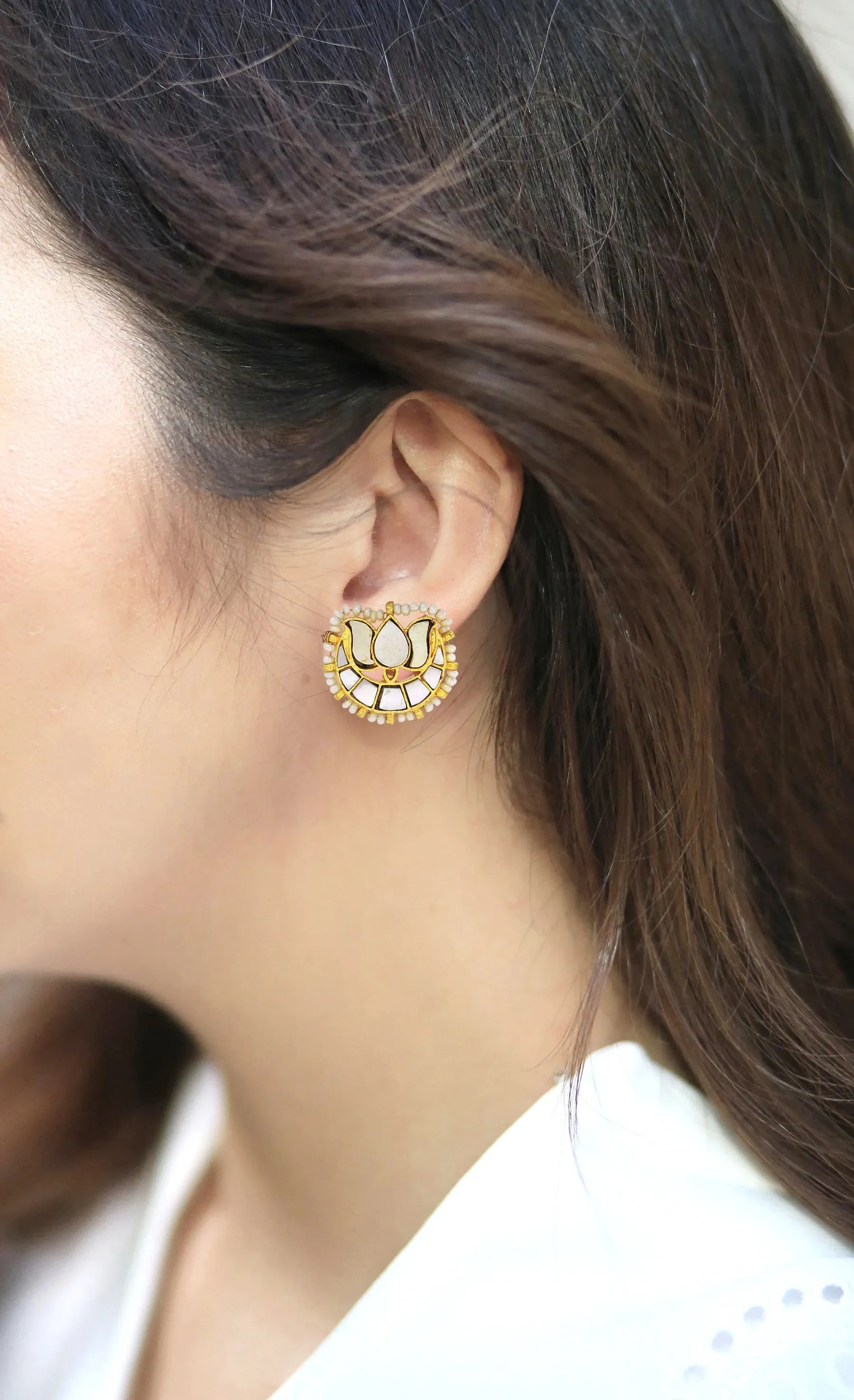Pearl & Shell Lotus Cluster Earrings