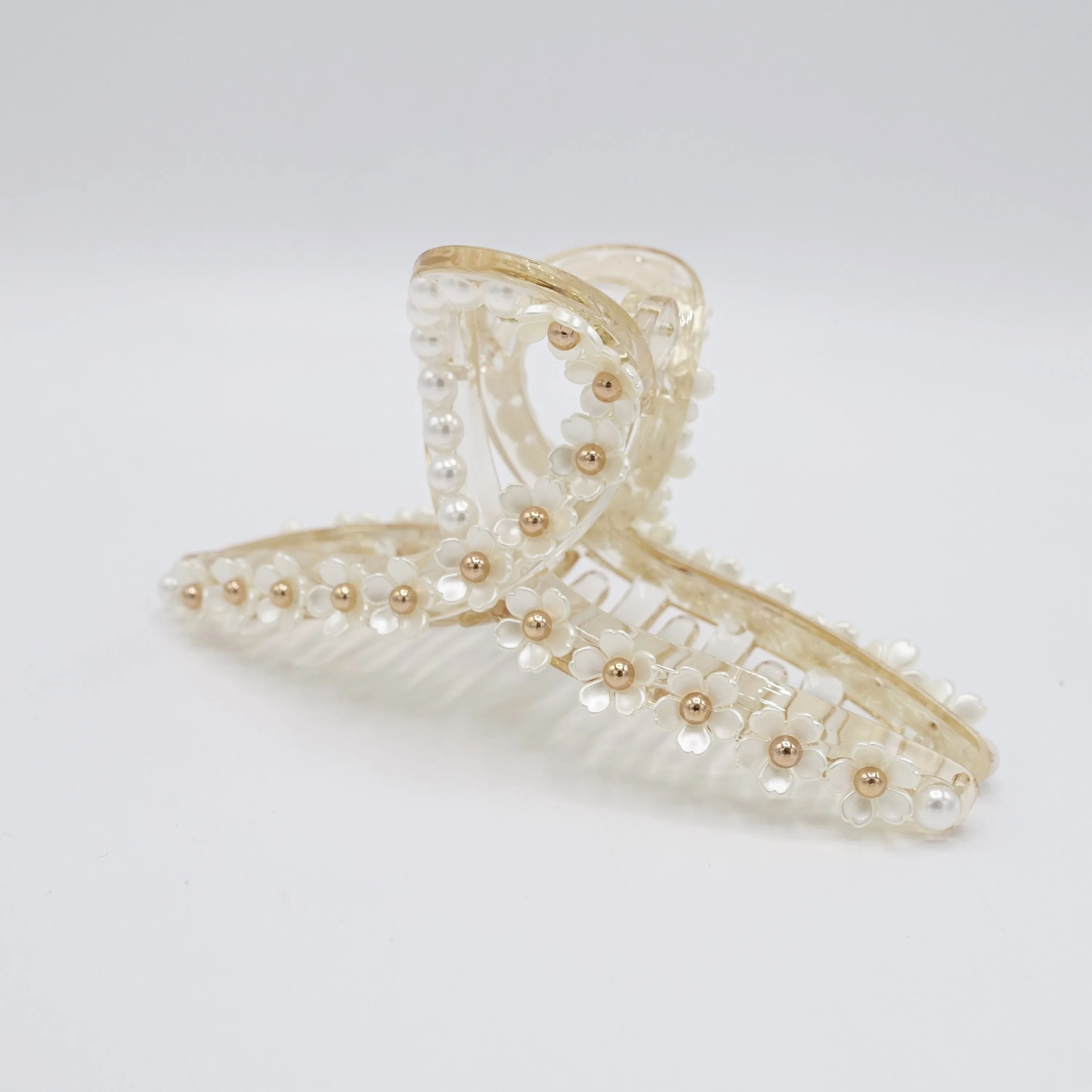 pearl flower claw, pearl hair claw, elegant hair claw for women