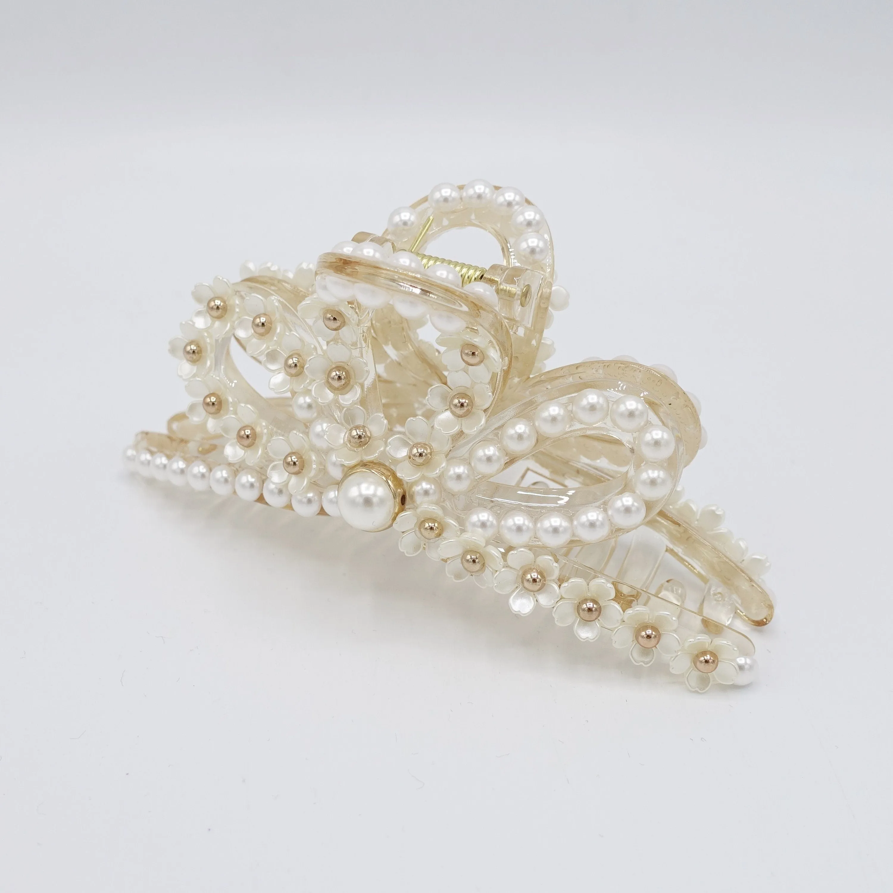 pearl flower claw, pearl hair claw, elegant hair claw for women