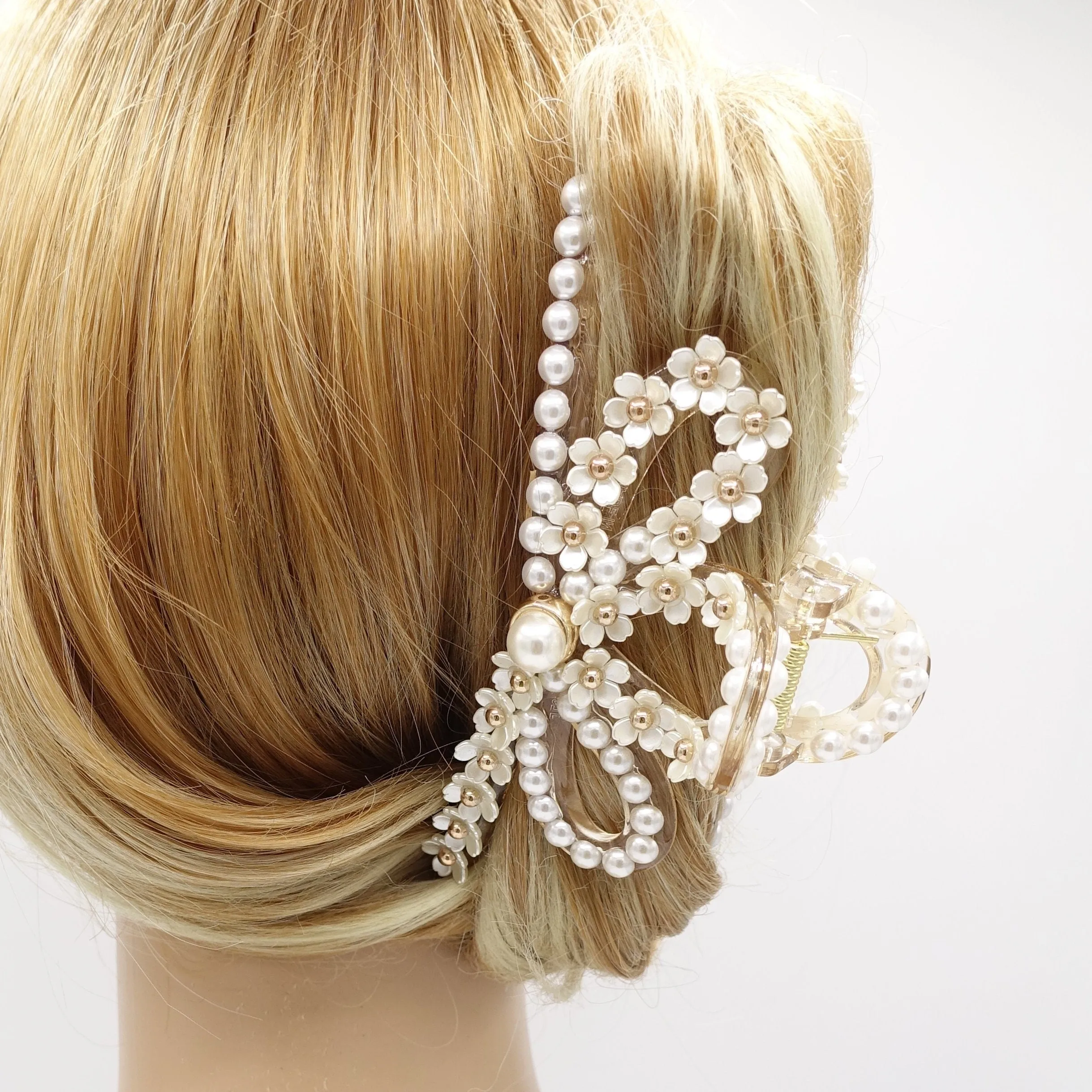 pearl flower claw, pearl hair claw, elegant hair claw for women