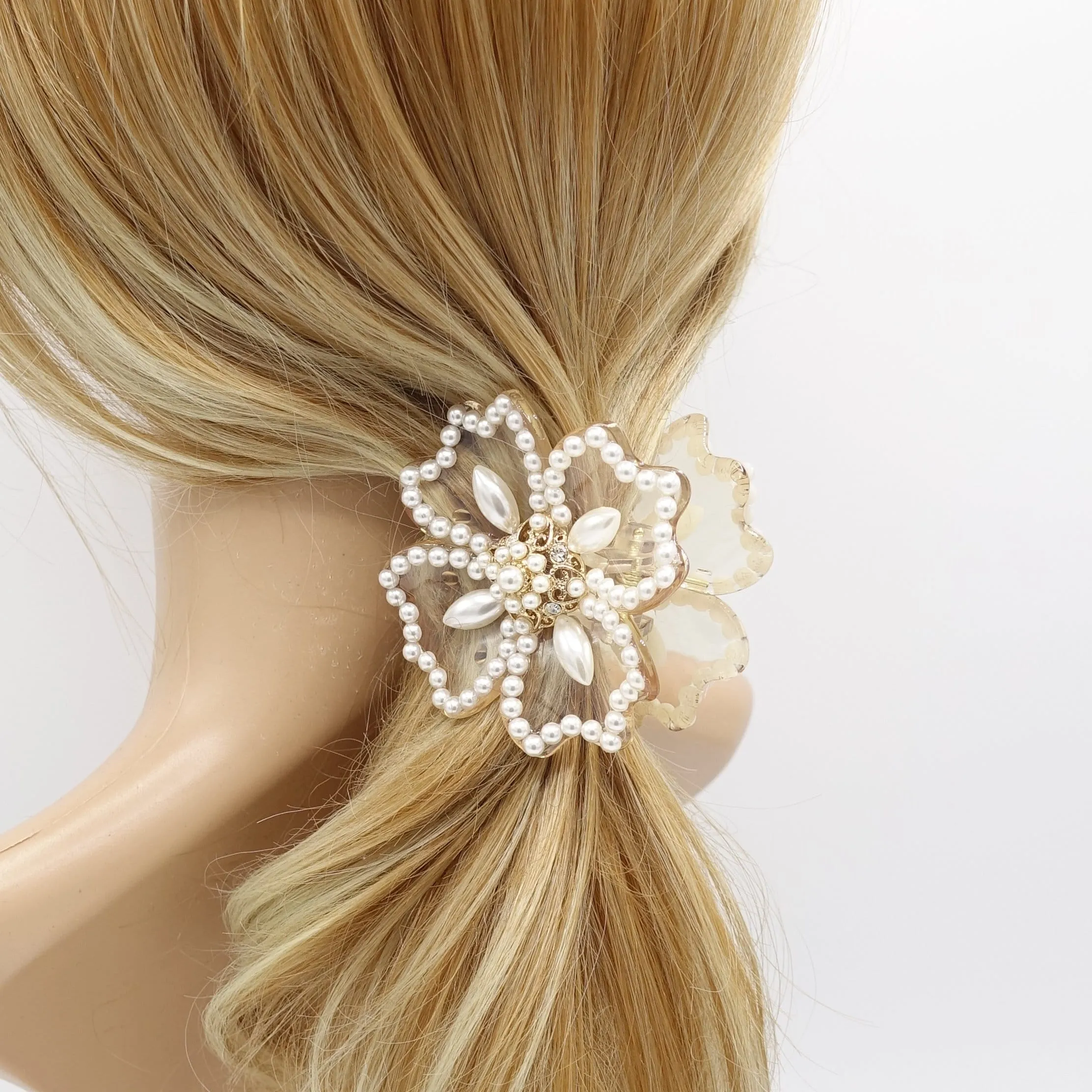 pearl hair claw, bridal hair claw, petal hair claw for women