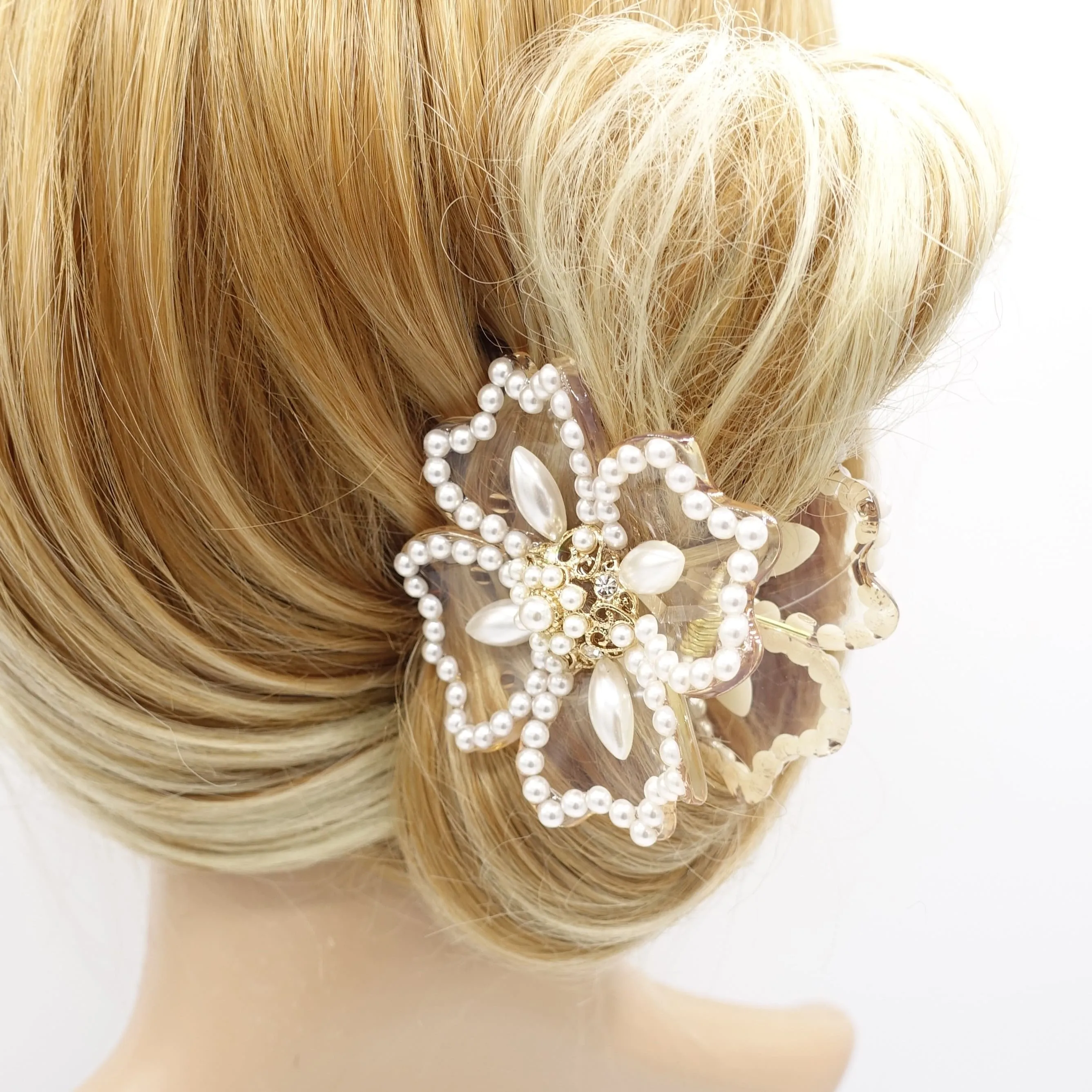 pearl hair claw, bridal hair claw, petal hair claw for women