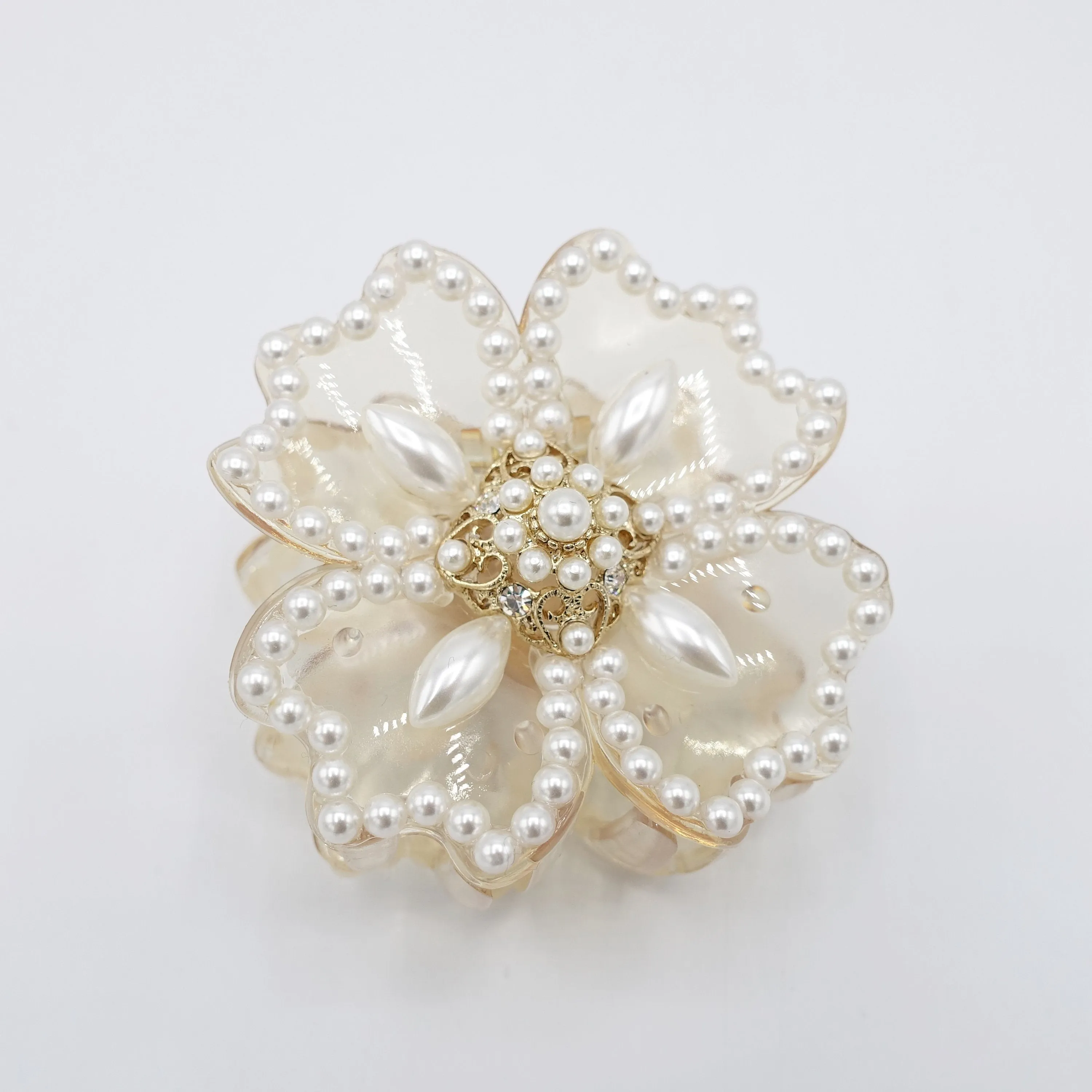 pearl hair claw, bridal hair claw, petal hair claw for women