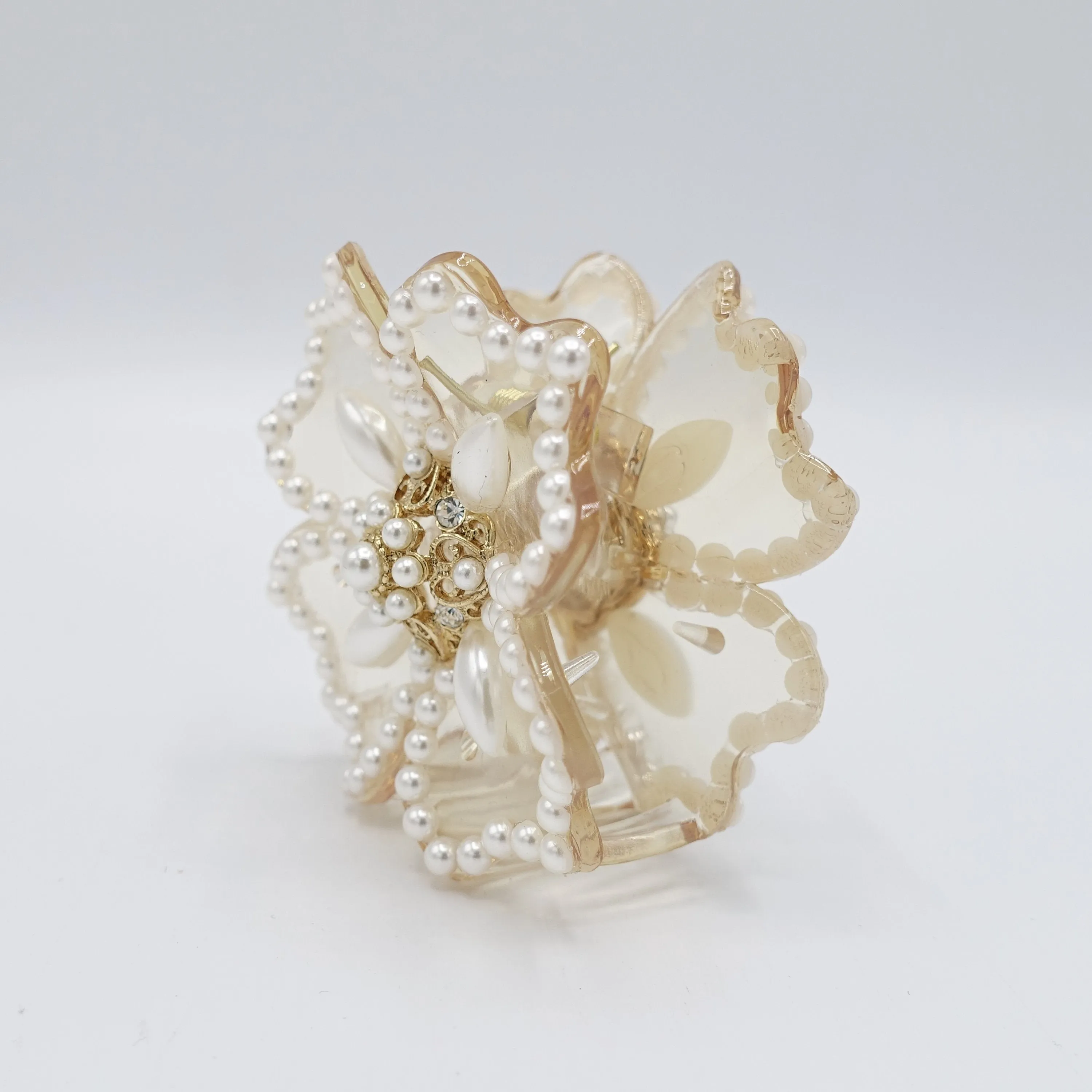 pearl hair claw, bridal hair claw, petal hair claw for women