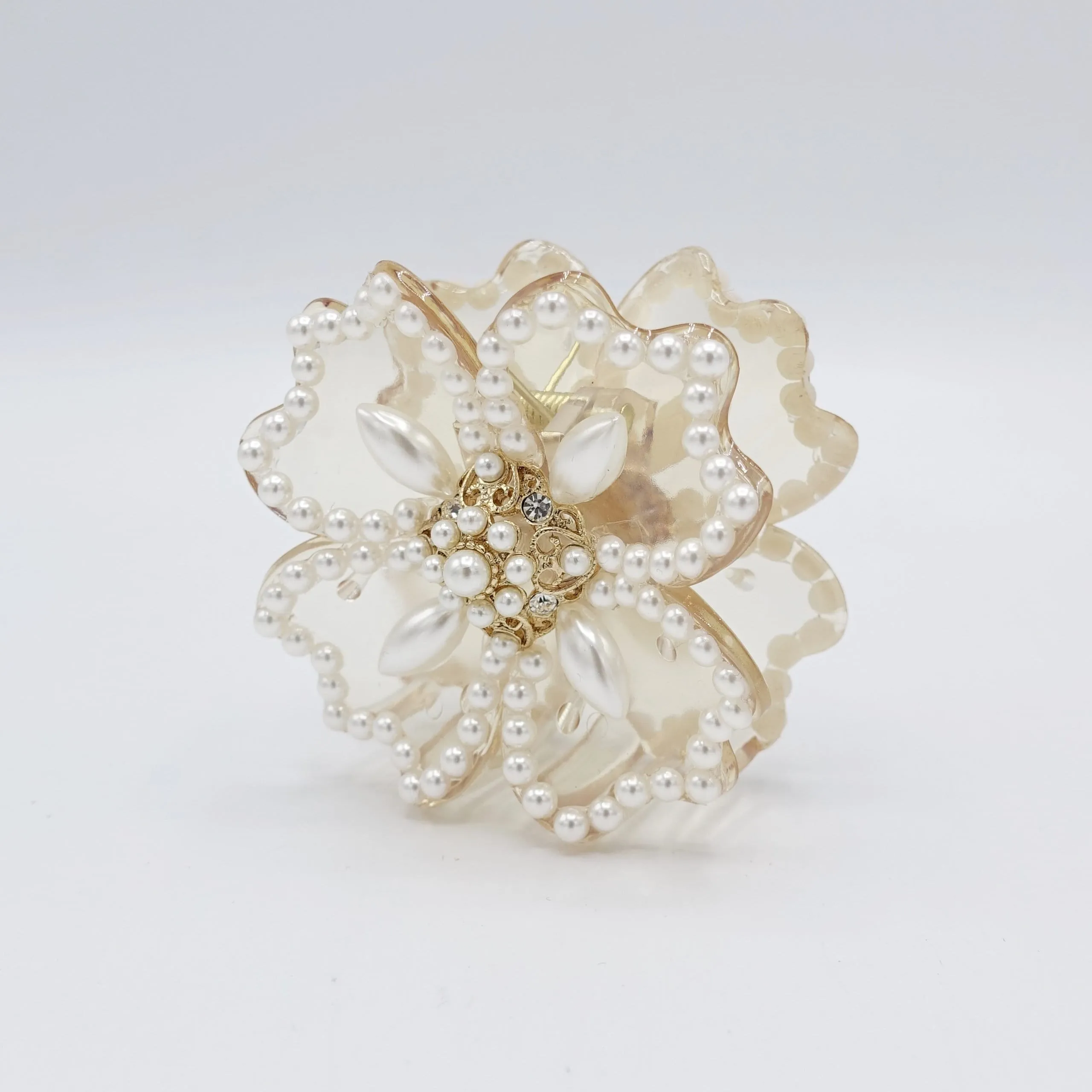 pearl hair claw, bridal hair claw, petal hair claw for women