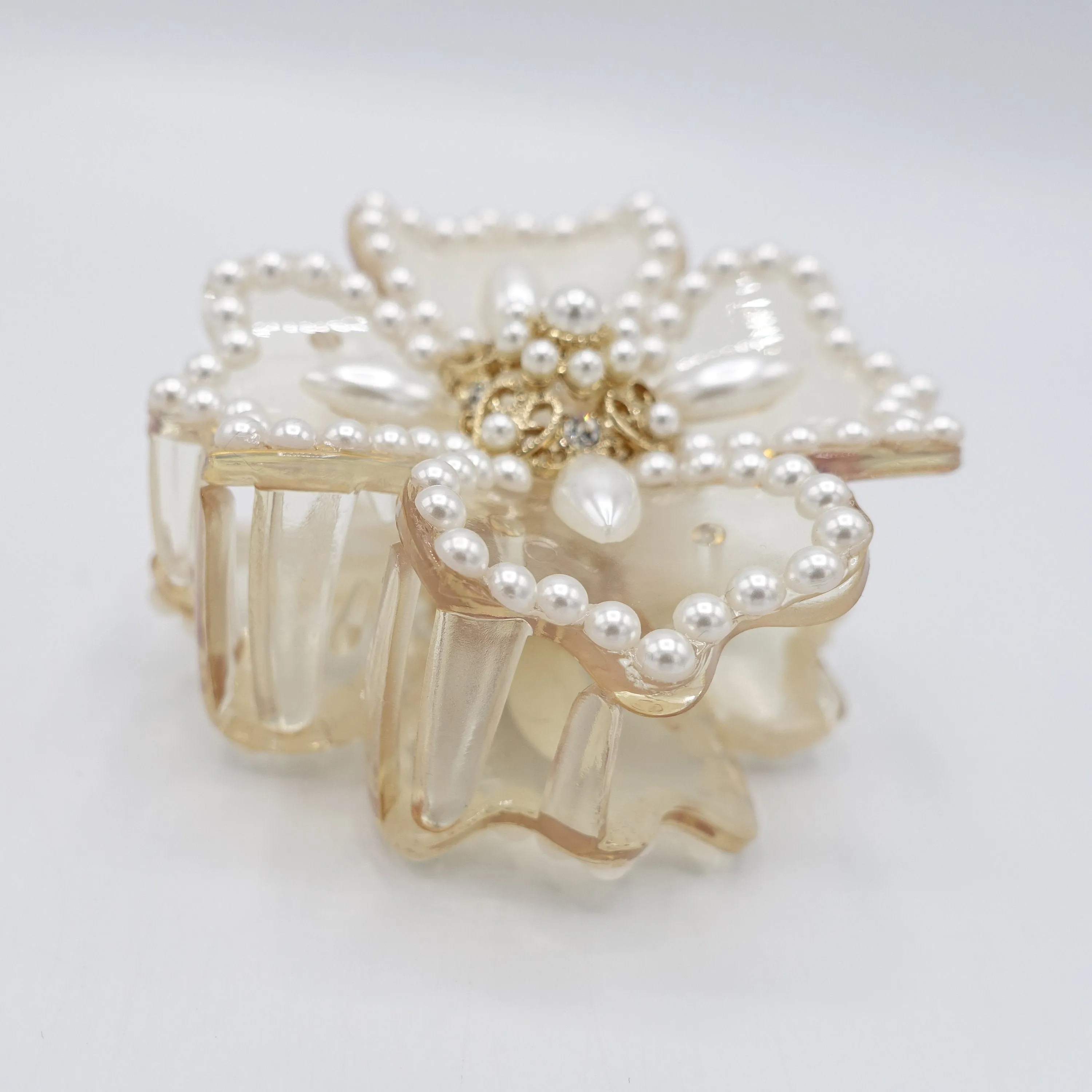 pearl hair claw, bridal hair claw, petal hair claw for women
