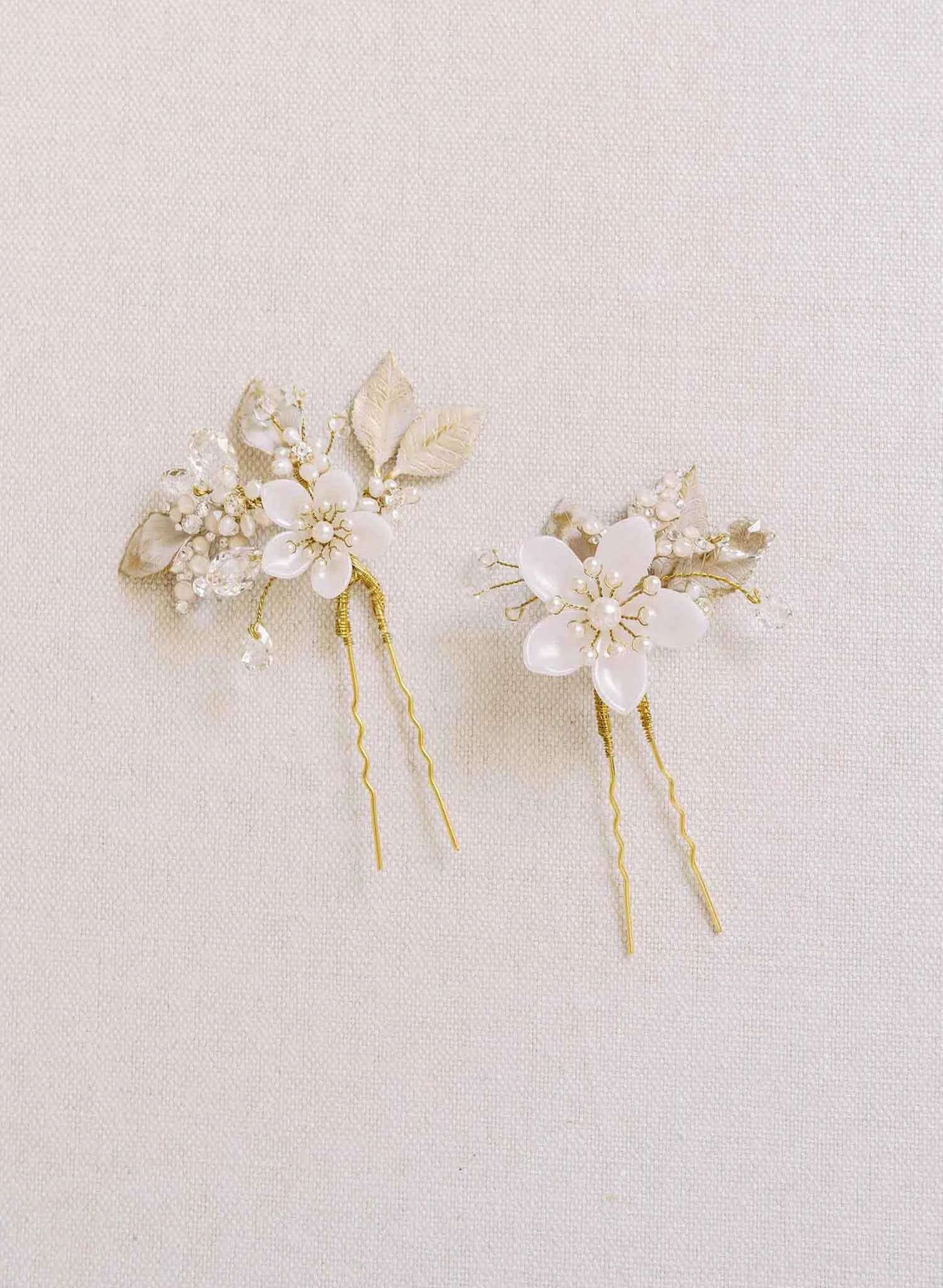 Pearlescent blossom bridal hair pin set of 2 - Style #2175