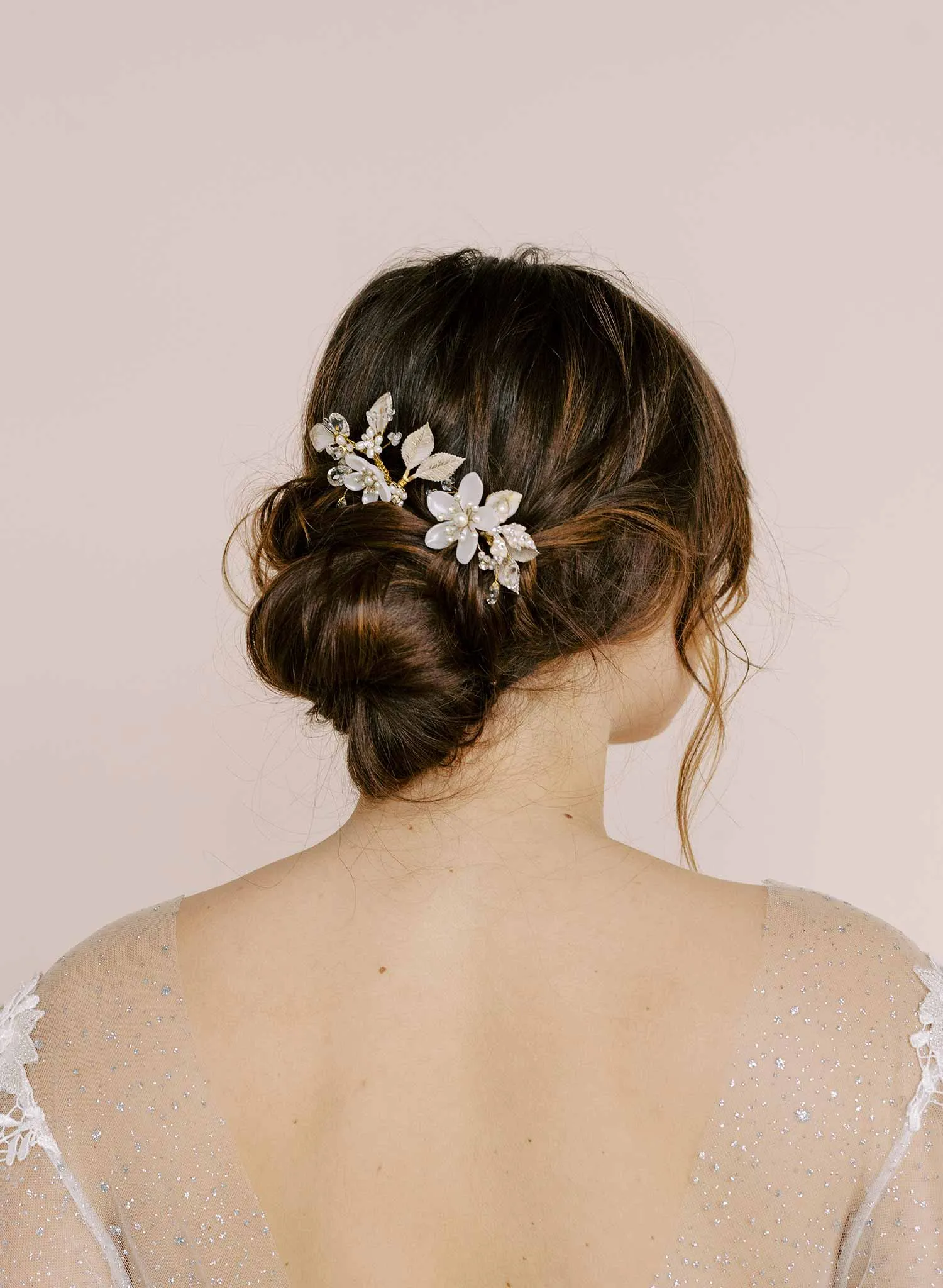Pearlescent blossom bridal hair pin set of 2 - Style #2175