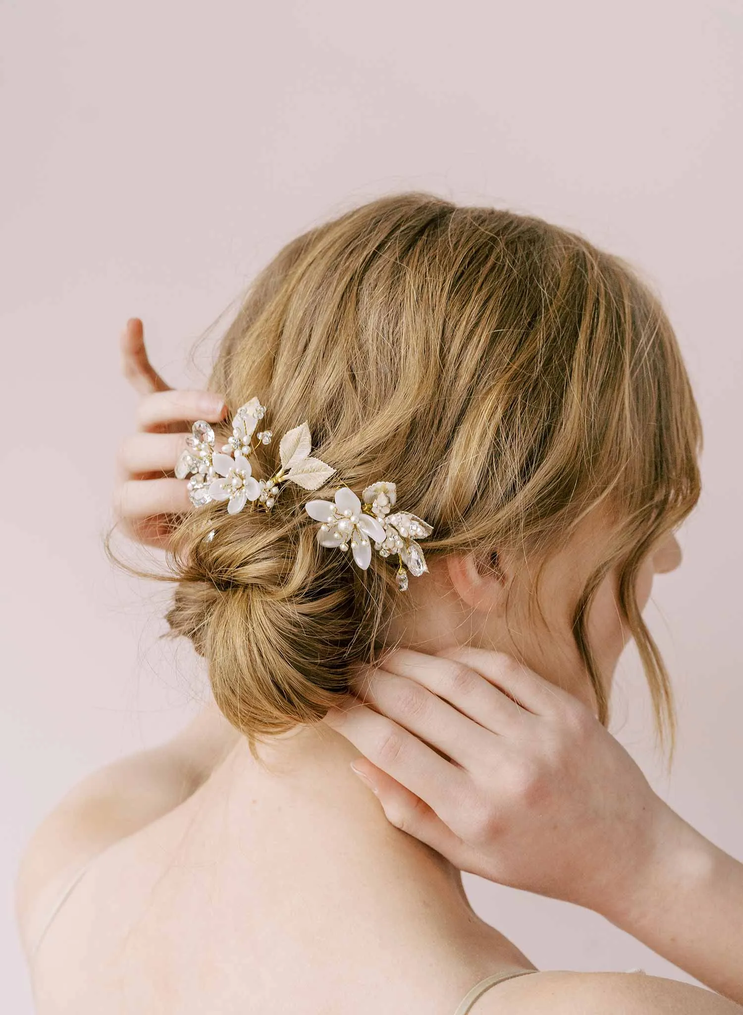 Pearlescent blossom bridal hair pin set of 2 - Style #2175