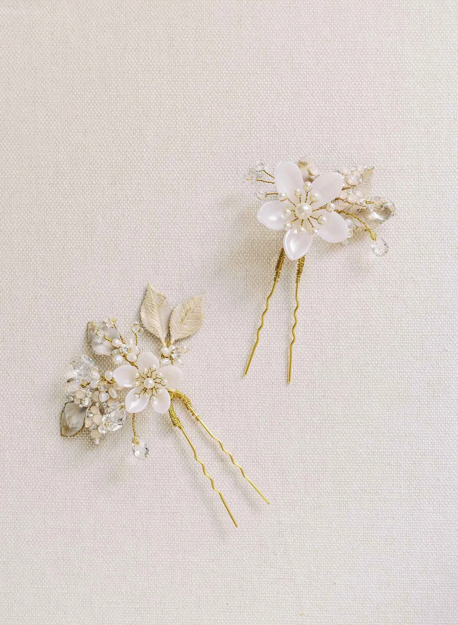 Pearlescent blossom bridal hair pin set of 2 - Style #2175