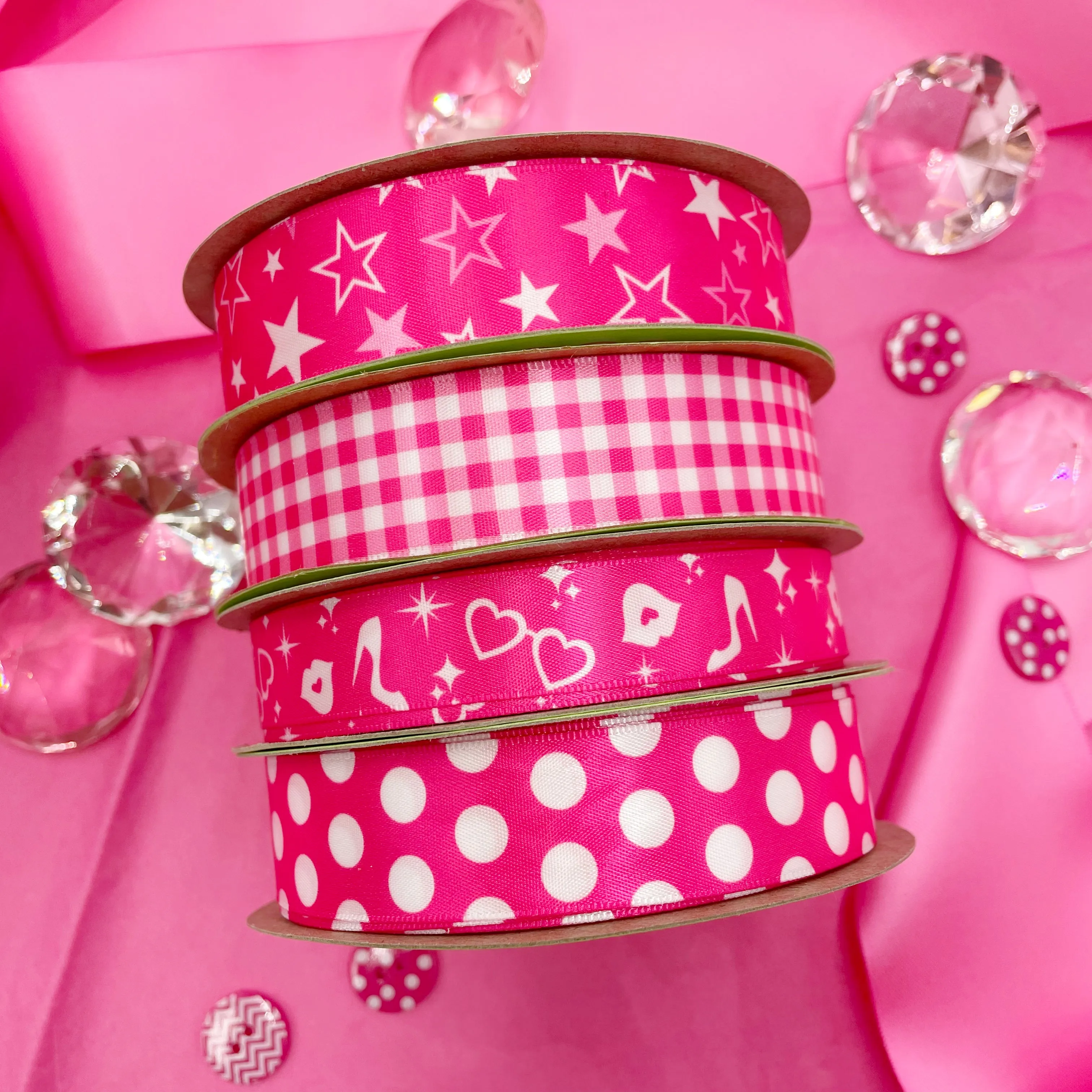 Pink Polka Dot ribbon hot pink, tween party, party decor, pink themed parties, bachelorette party, bridal shower printed on 7/8" white satin
